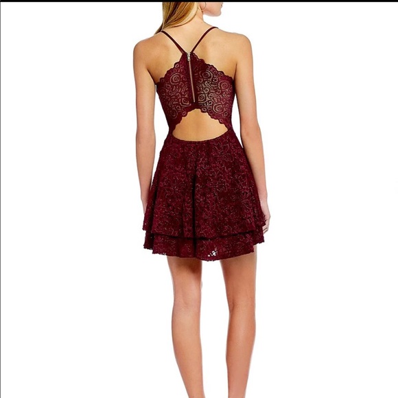 Honey and Peach Sparkly Burgundy Lace Dress - Picture 3 of 6